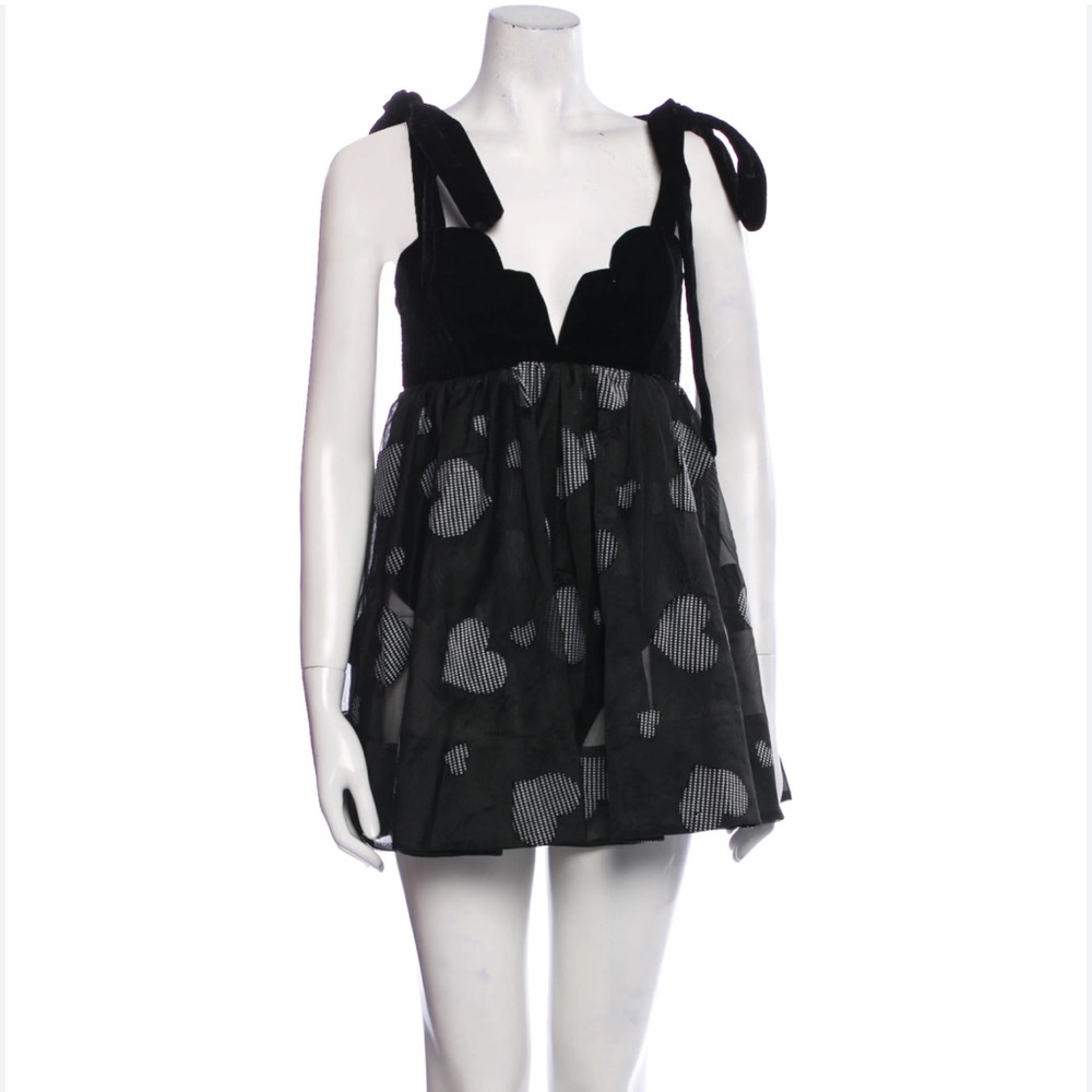 For love & lemons Alexandra sheer printed heart mini dress velvet tie body suit - Picture 6 of 15